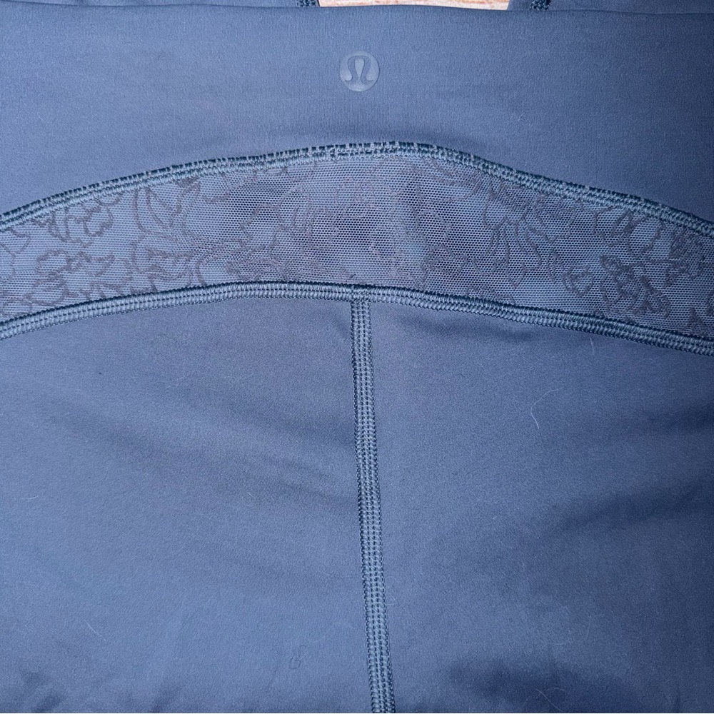 Lululemon Blue Leggings with Floral Mesh Detail